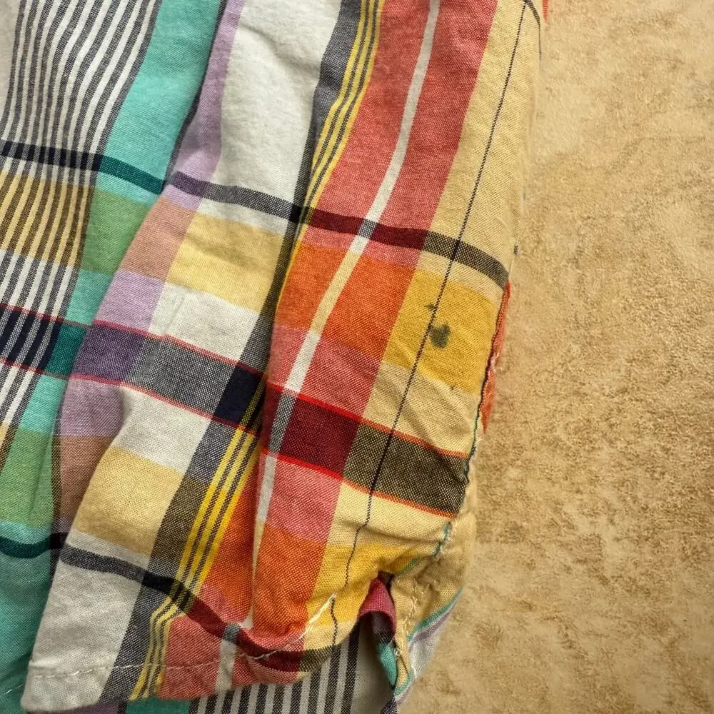 Gap Kids Boys Plaid Short Sleeve Button Down Shirt Yellow Teal Orange Red Blue S
